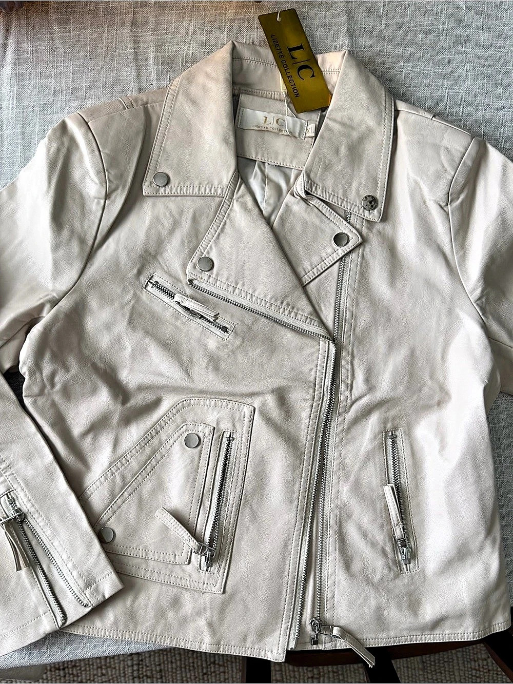 Lizette Collection Women's Moto Jacket Cream Large NWT